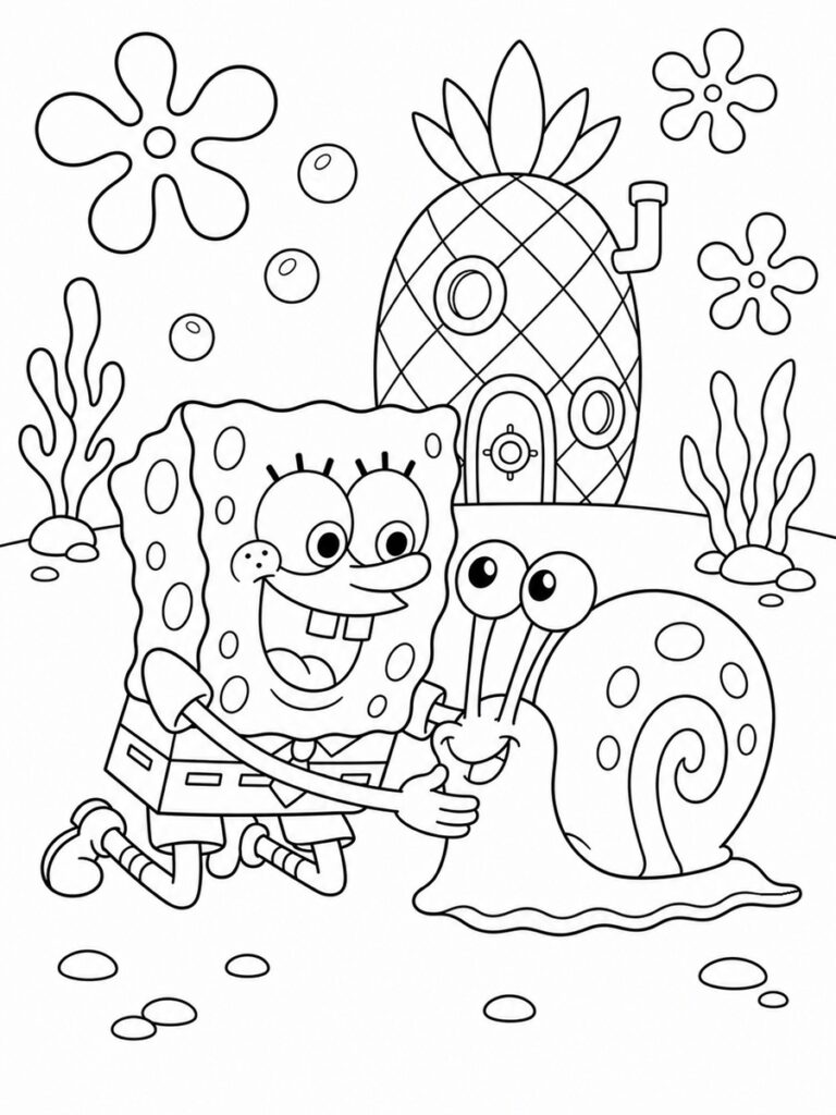 Bob l'éponge et Gary Coloriage Bob l'éponge et Gary