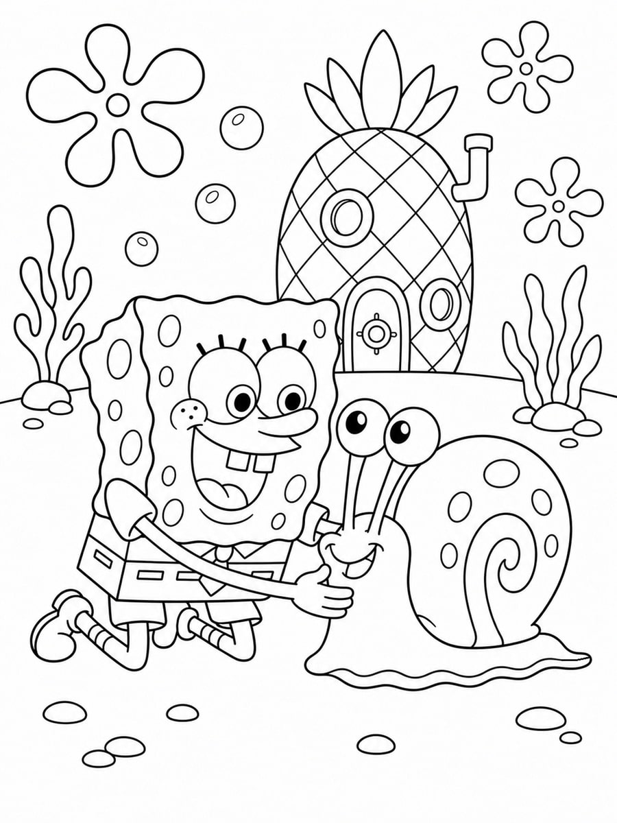 Coloriage Bob l'éponge et Gary