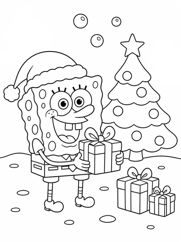 Bob l'éponge Noël Coloriage Bob l'éponge Noël