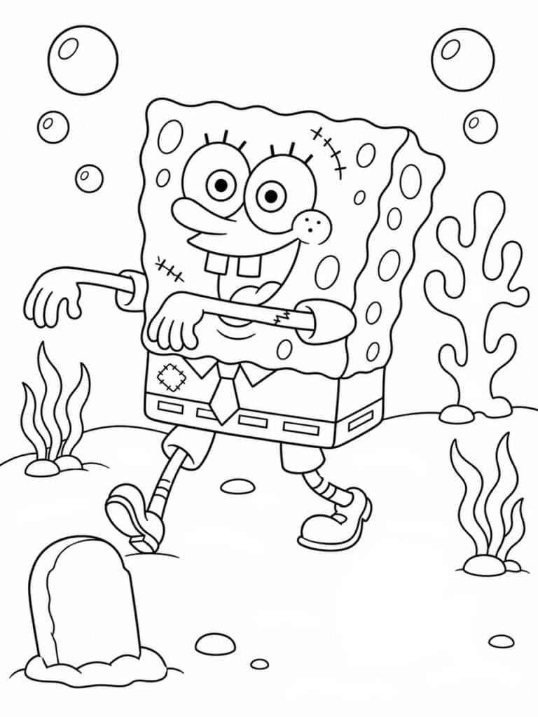 Coloriage Bob l'éponge zombie