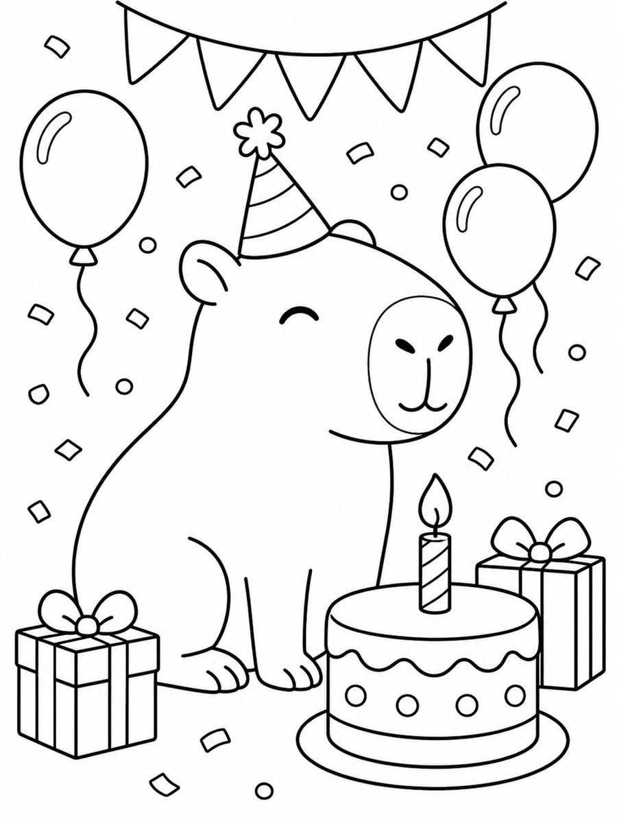 Coloriage capybara anniversaire