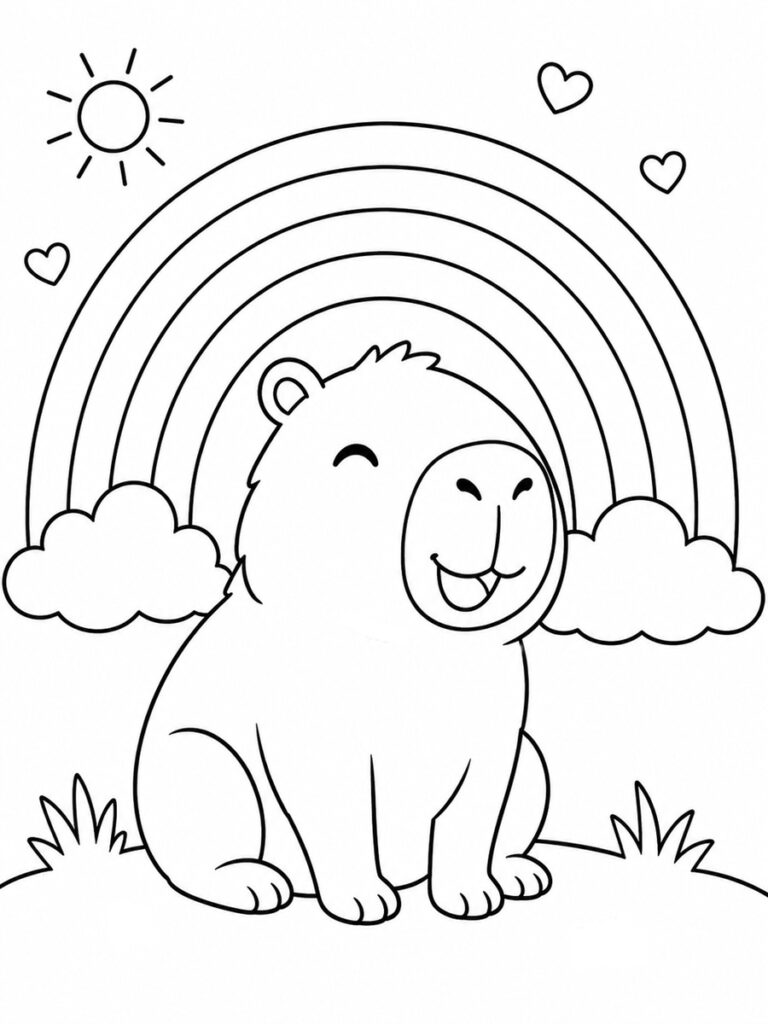 Coloriage capybara arc-en-ciel