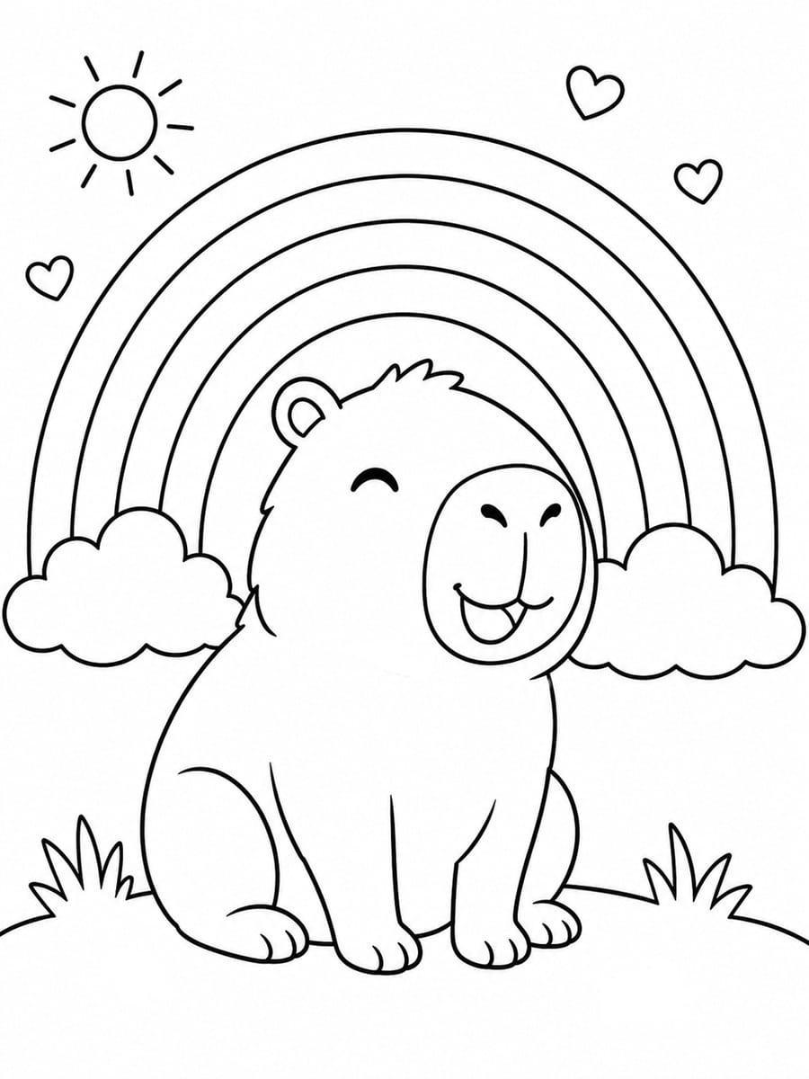 Coloriage capybara arc-en-ciel