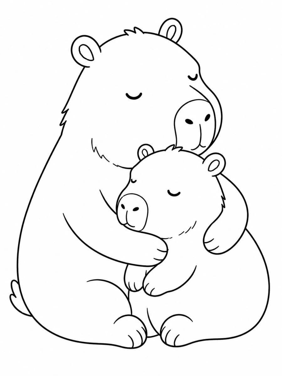 Coloriage capybara câlin