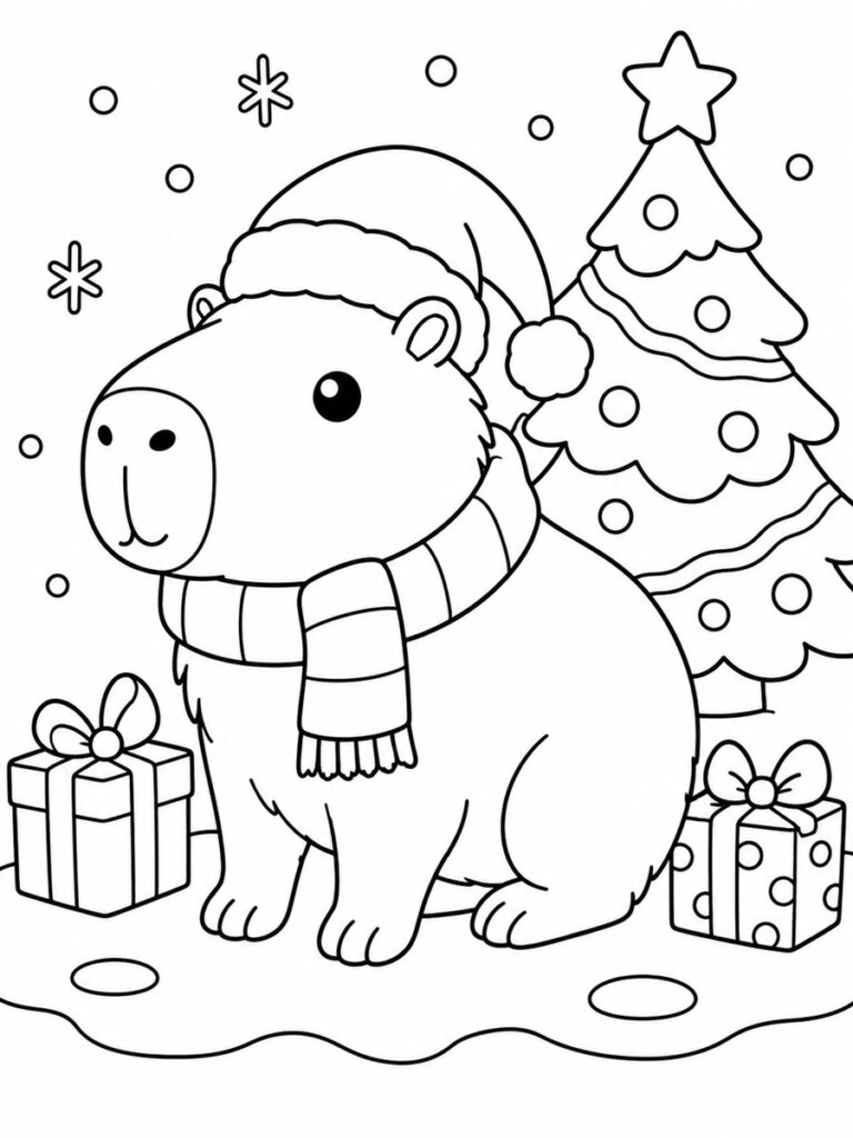 Capybara Noël Coloriage capybara Noël