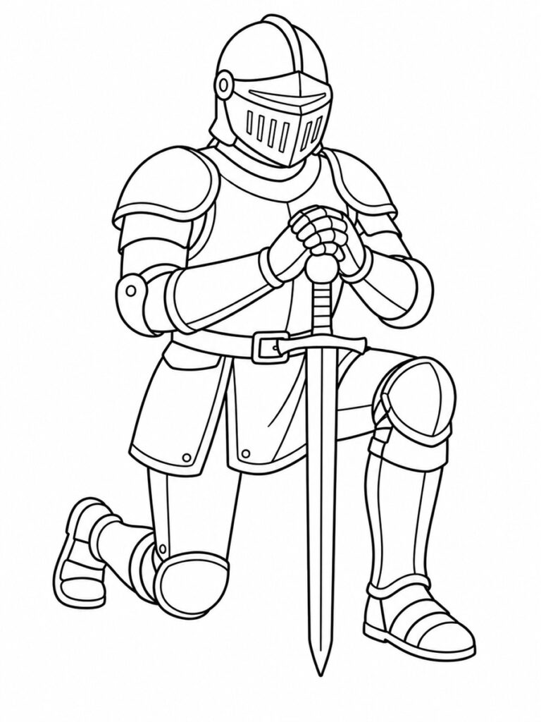 Coloriage chevalier à genou