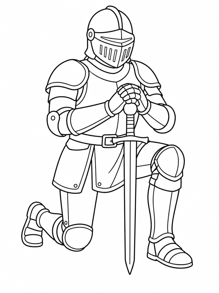 Coloriage chevalier à genou