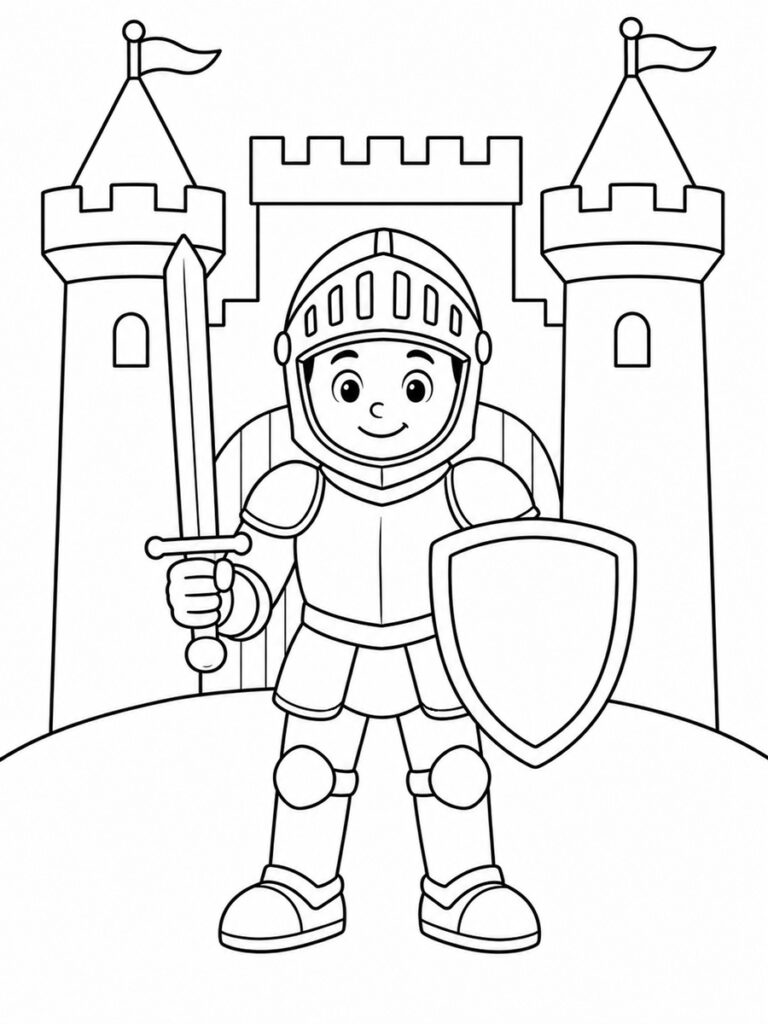 Coloriage chevalier et château