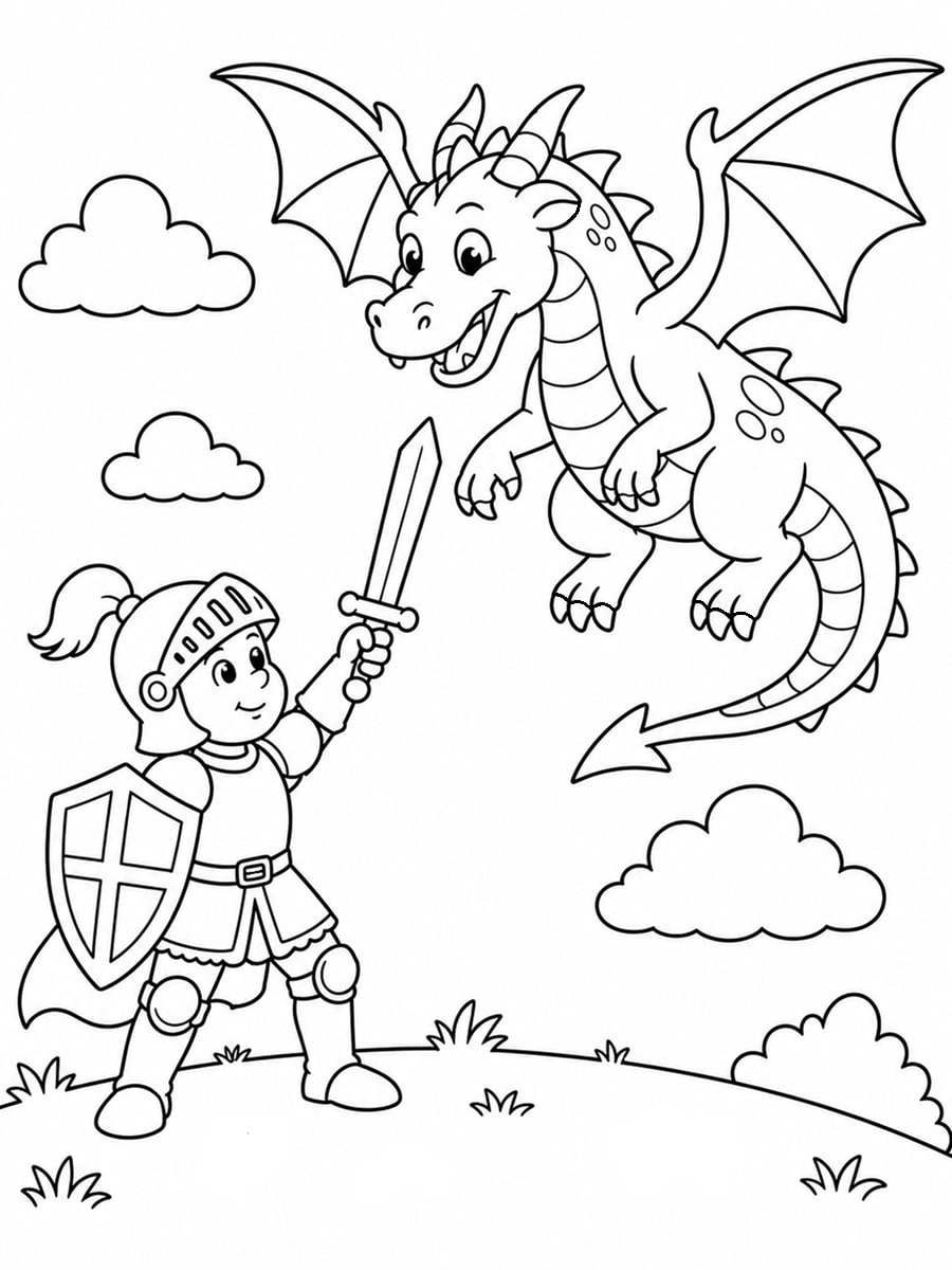 Coloriage chevalier et dragon