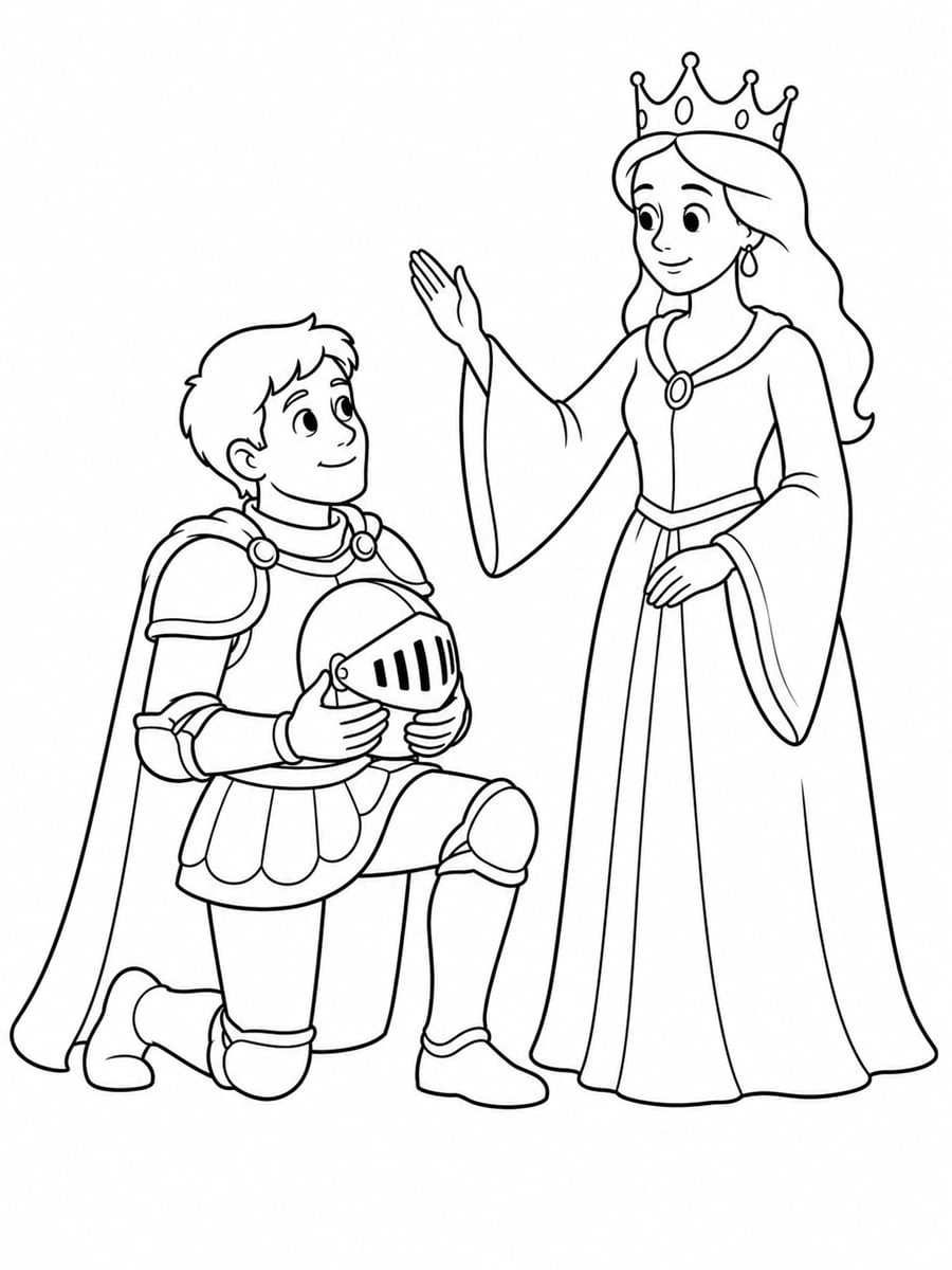 Coloriage chevalier et reine