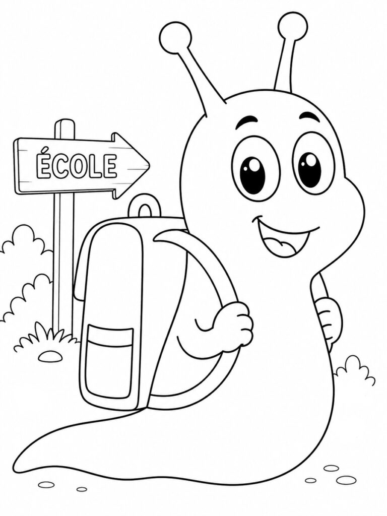 Escargot avec cartable Coloriage escargot avec cartable