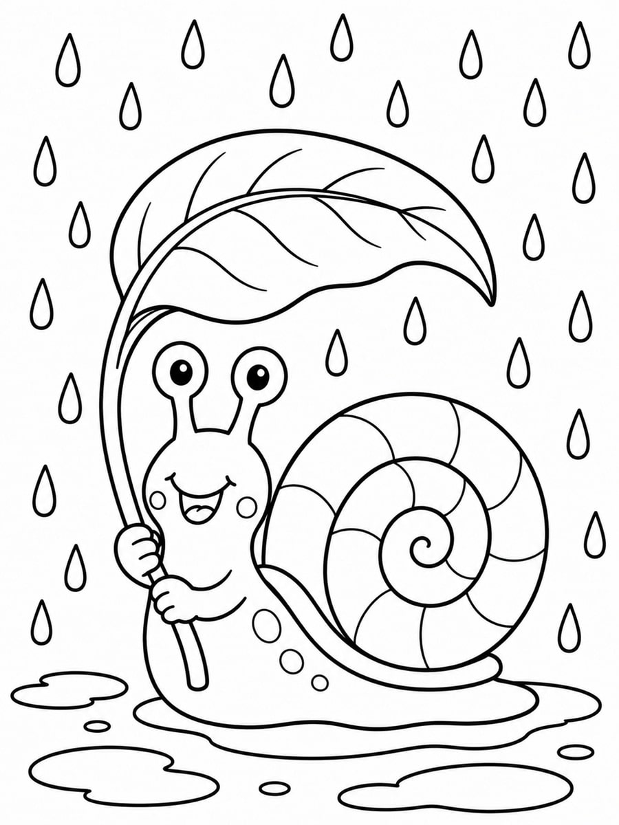 Coloriage escargot sous la pluie