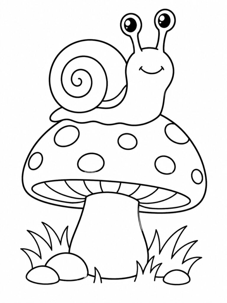 Escargot sur un champignon Coloriage escargot sur un champignon