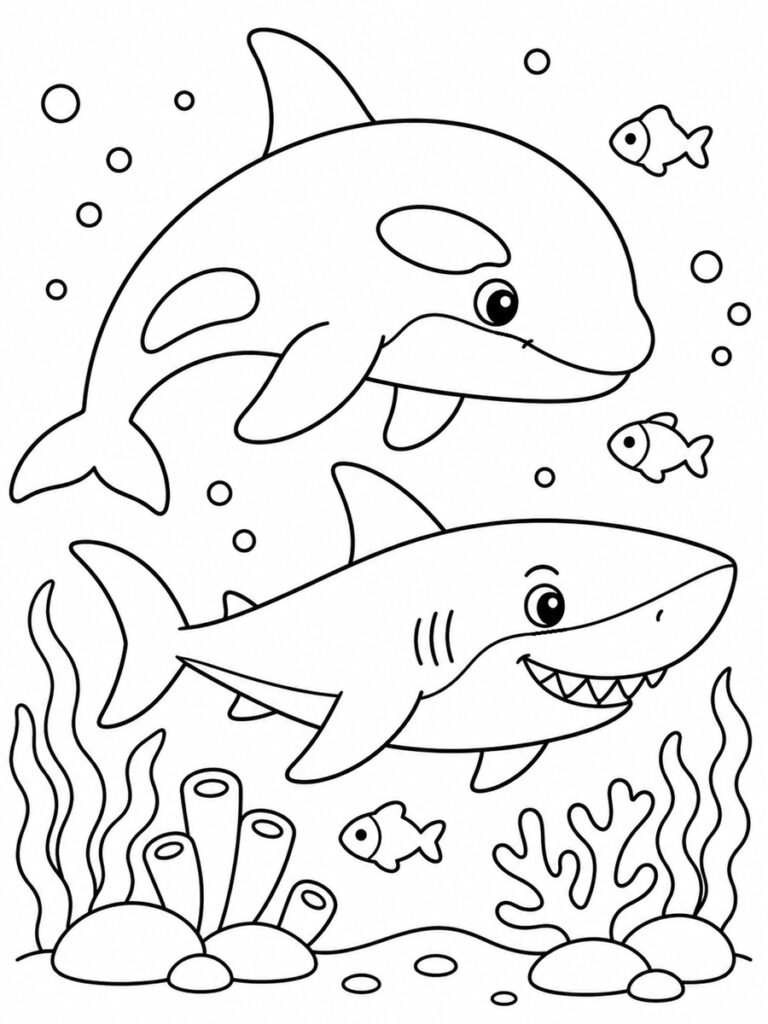 Orque et requin Coloriage orque et requin