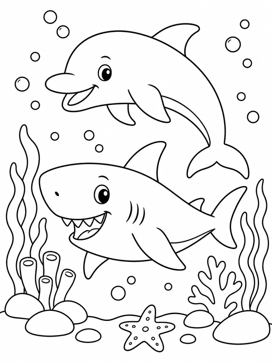 Coloriage requin et dauphin