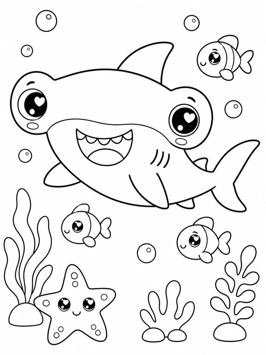Coloriage requin kawaii