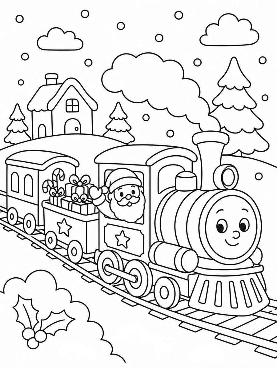 Coloriage train de Noël