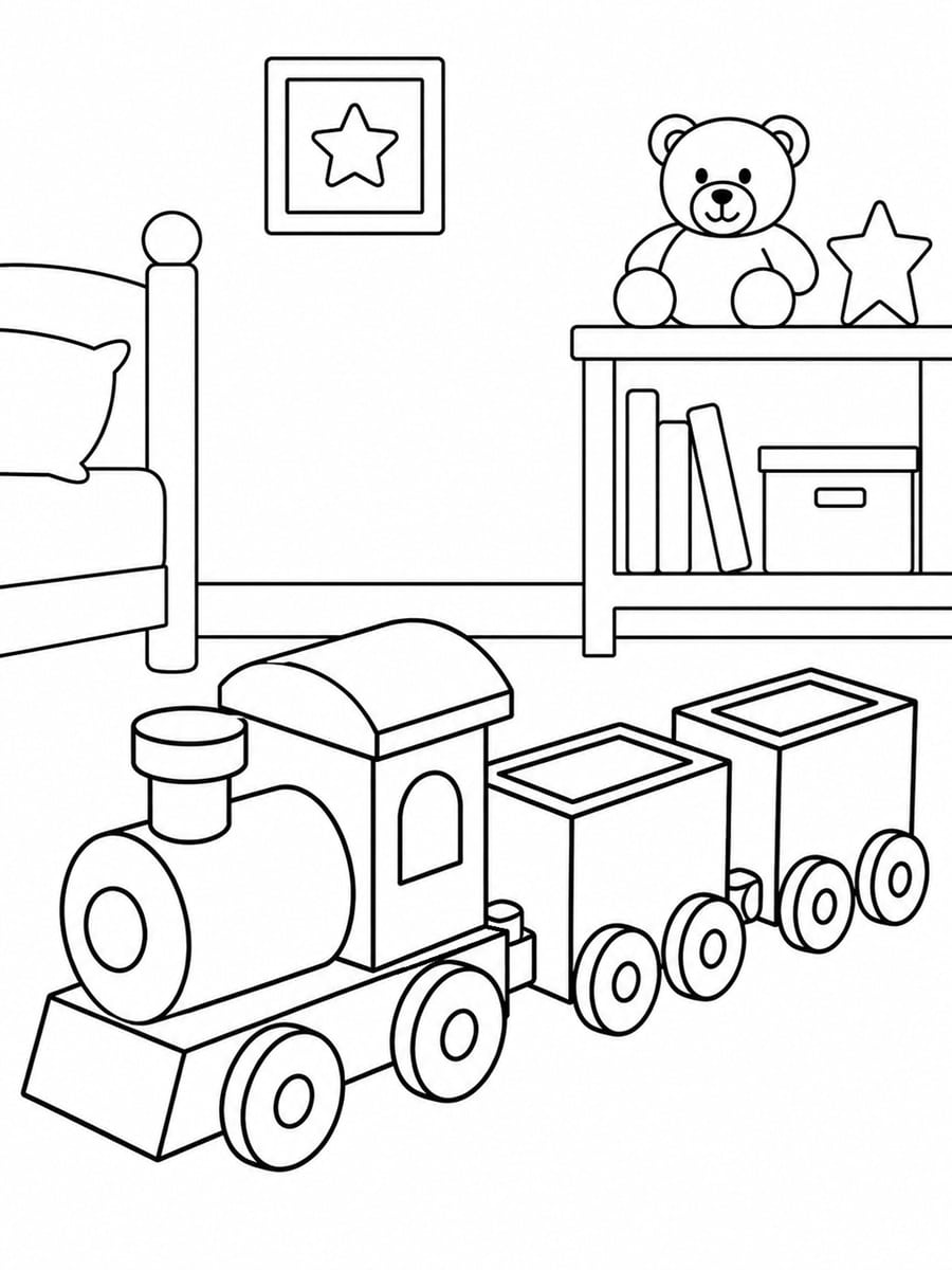Coloriage train en bois