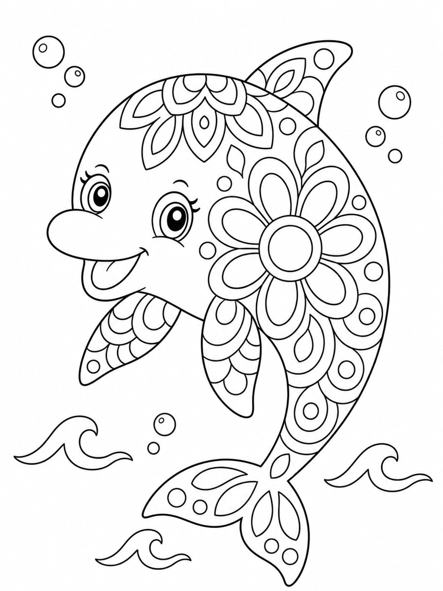coloriage dauphin mandala kawaii