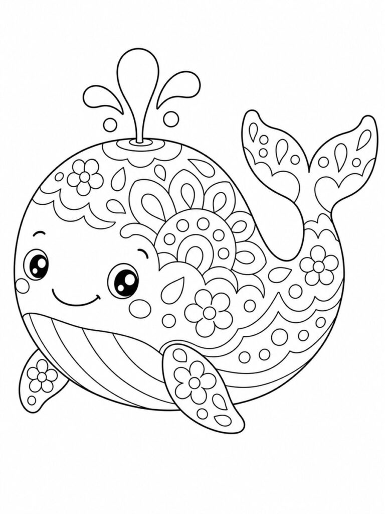 Baleine mandala kawaii coloriage mandala baleine kawaii