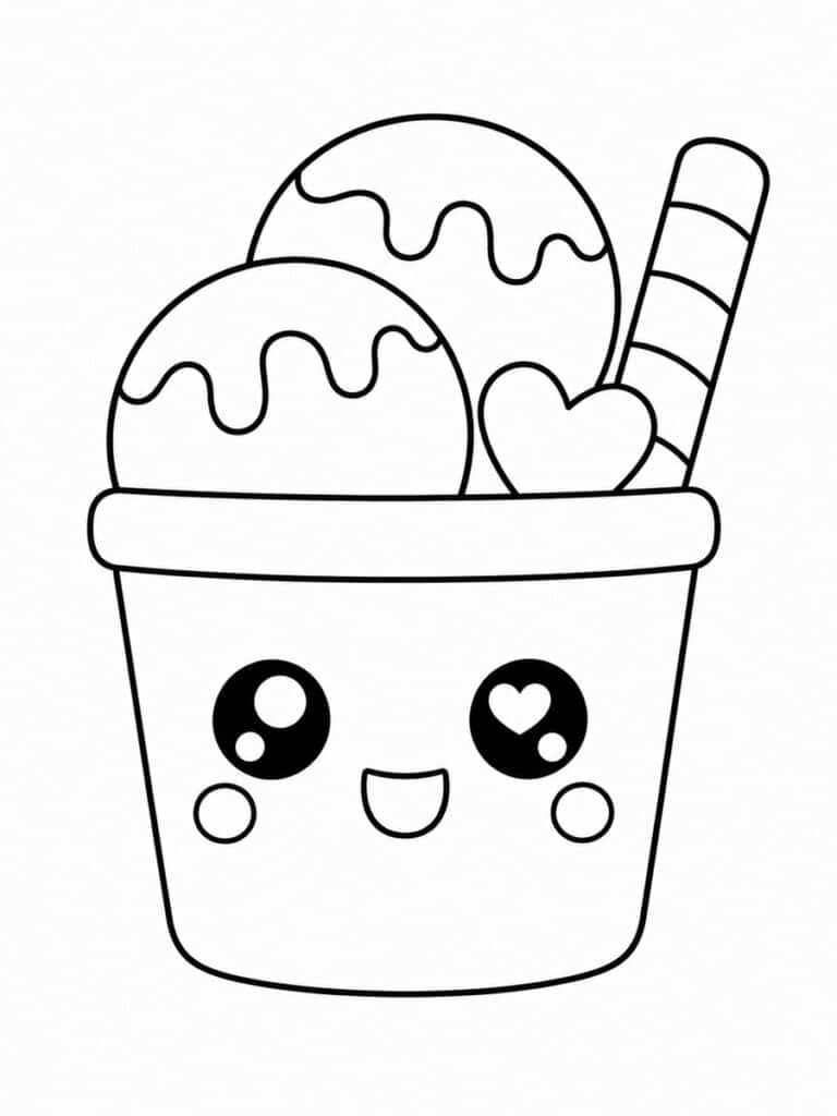 Glace kawaii Coloriage glace kawaii