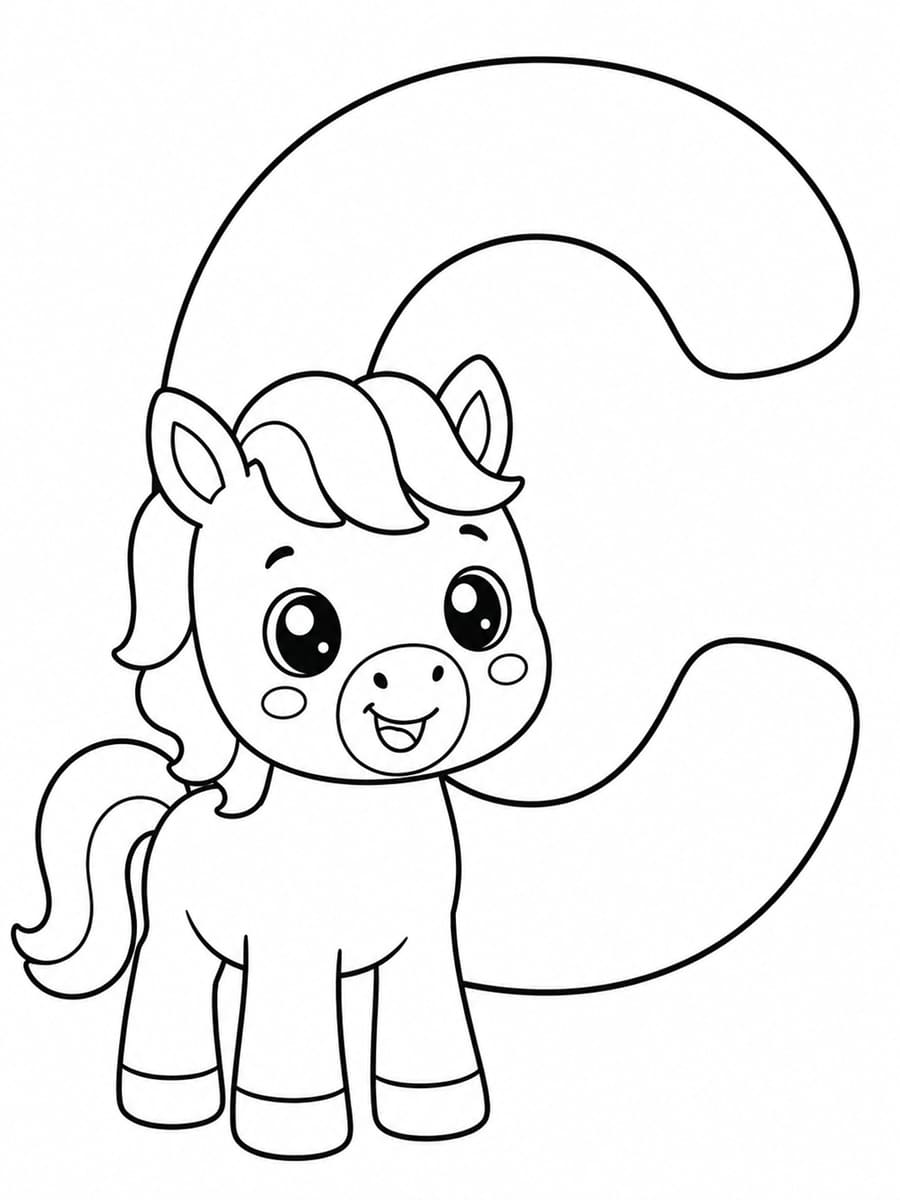 Coloriage lettre C avec cheval
