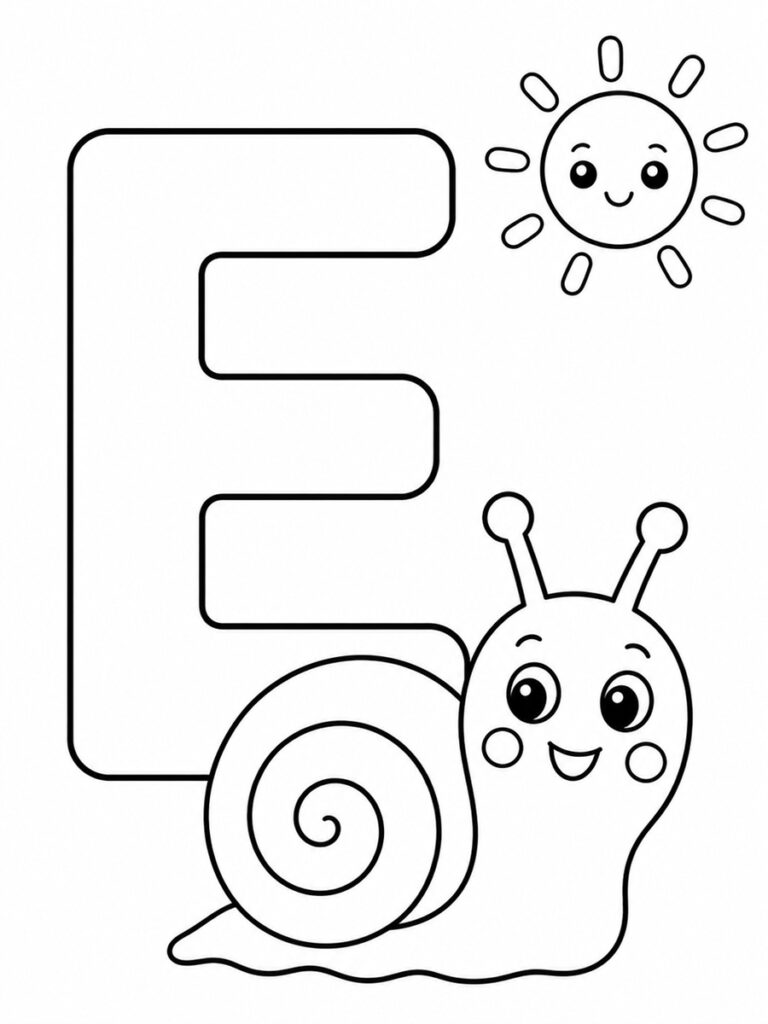 Coloriage lettre E avec escargot