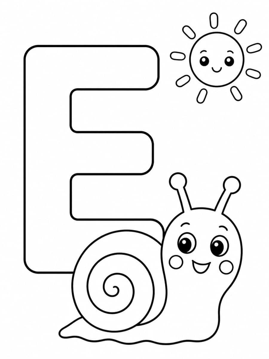 Coloriage lettre E avec escargot