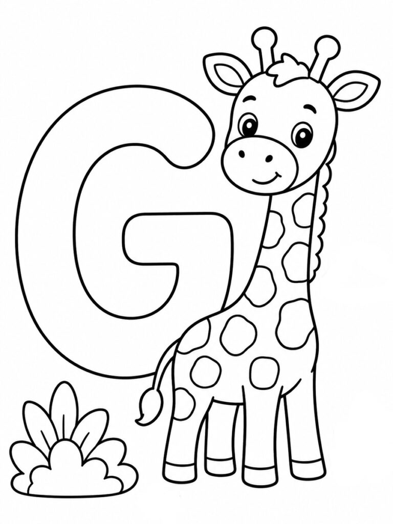 Coloriage lettre G avec girafe