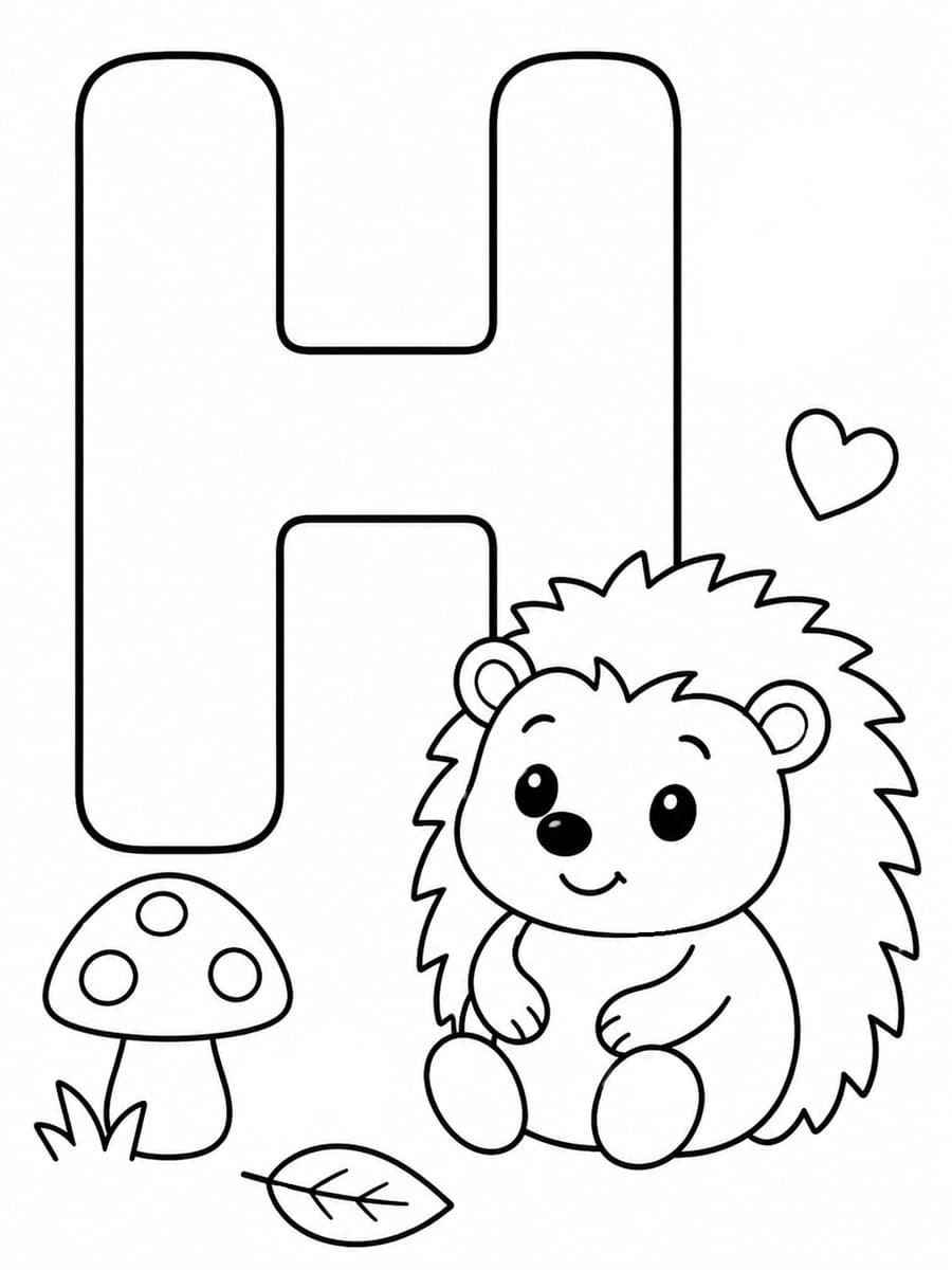 Coloriage lettre H avec hérisson