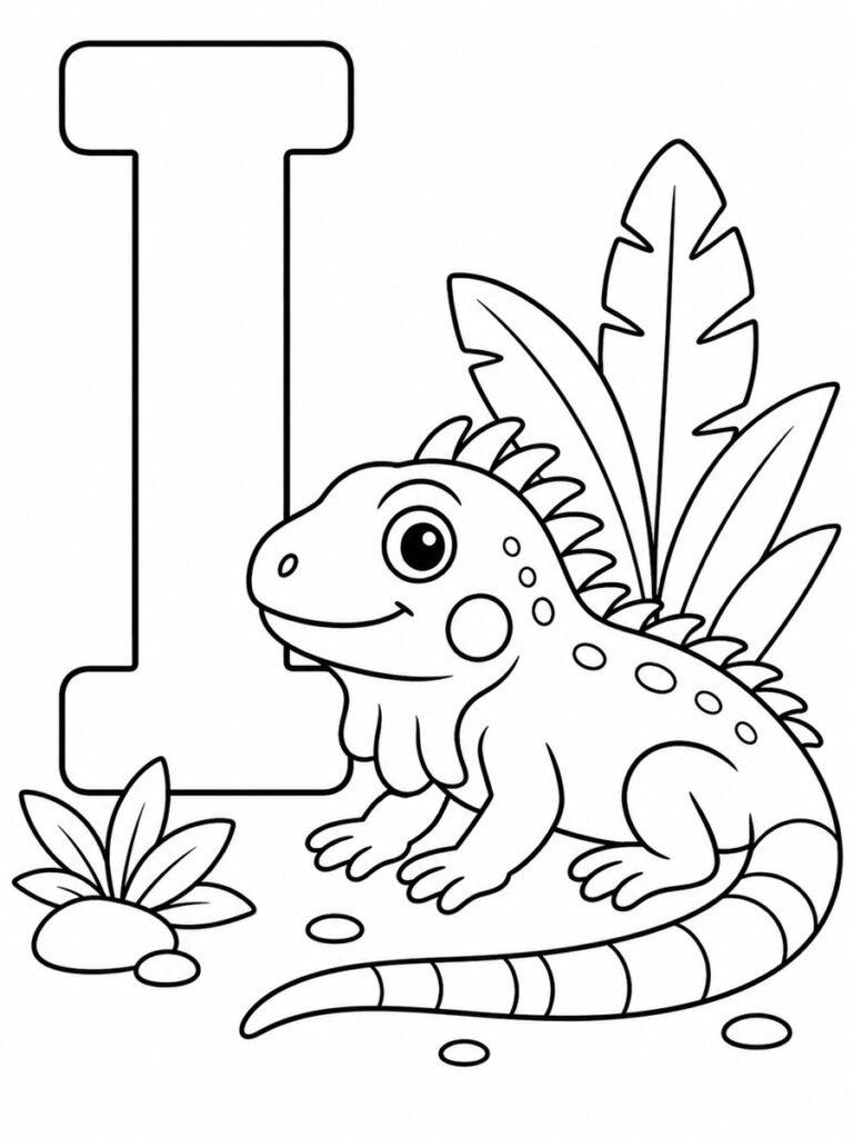 Lettre I avec iguane Coloriage lettre I avec iguane