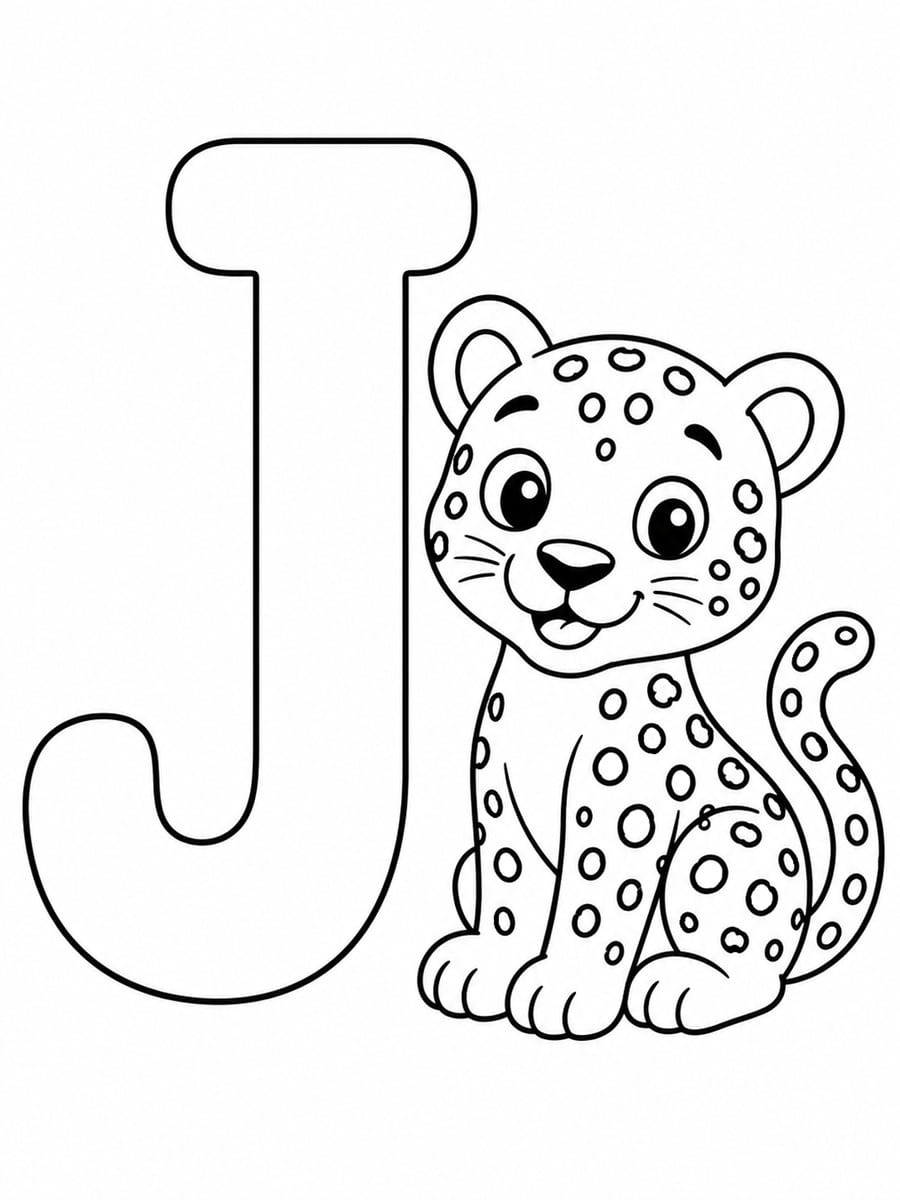 Coloriage lettre J avec jaguar