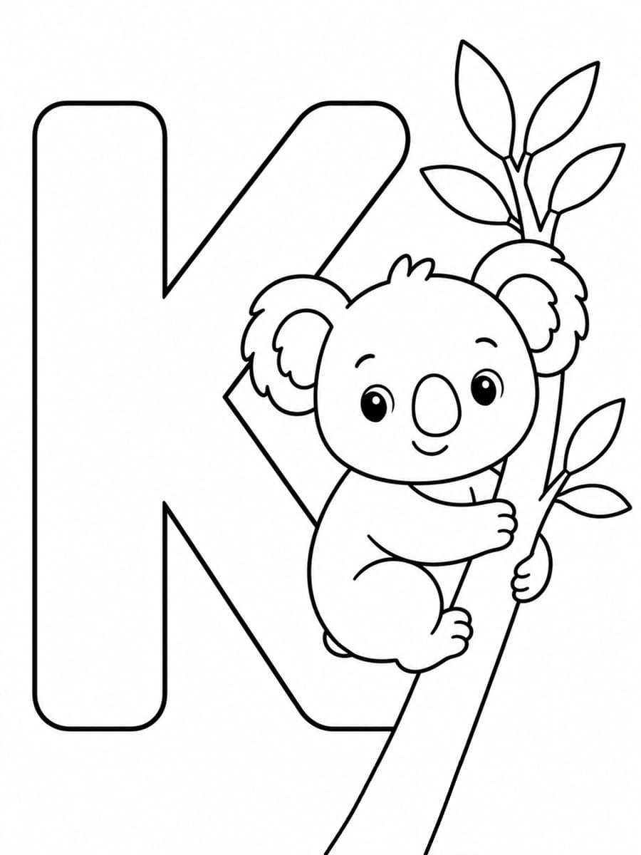 Coloriage lettre K avec koala