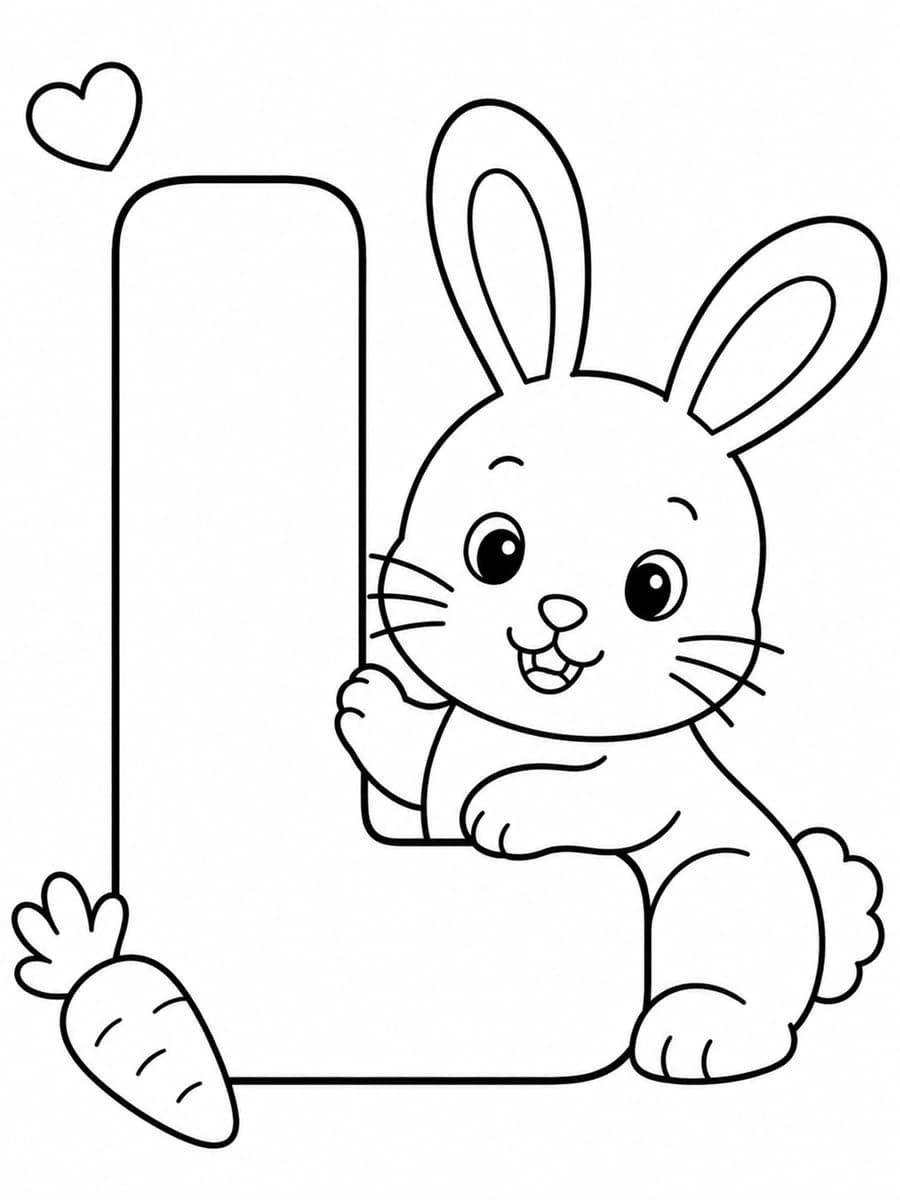Coloriage lettre L avec lapin