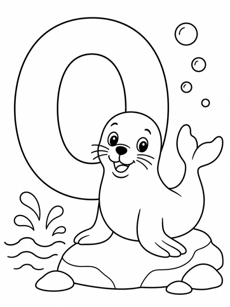 Lettre O avec otarie Coloriage lettre O avec otarie