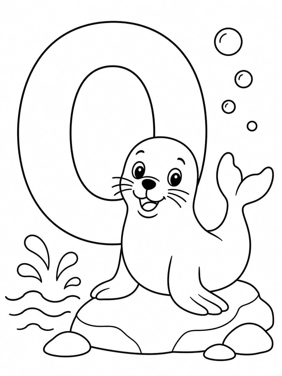 Coloriage lettre O avec otarie