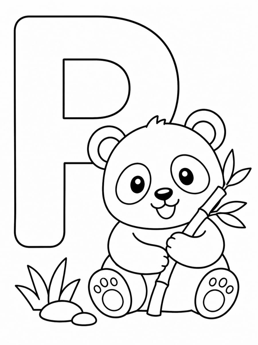 Coloriage lettre P avec panda
