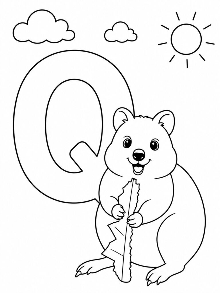 Lettre Q avec quokka Coloriage lettre Q avec quokka