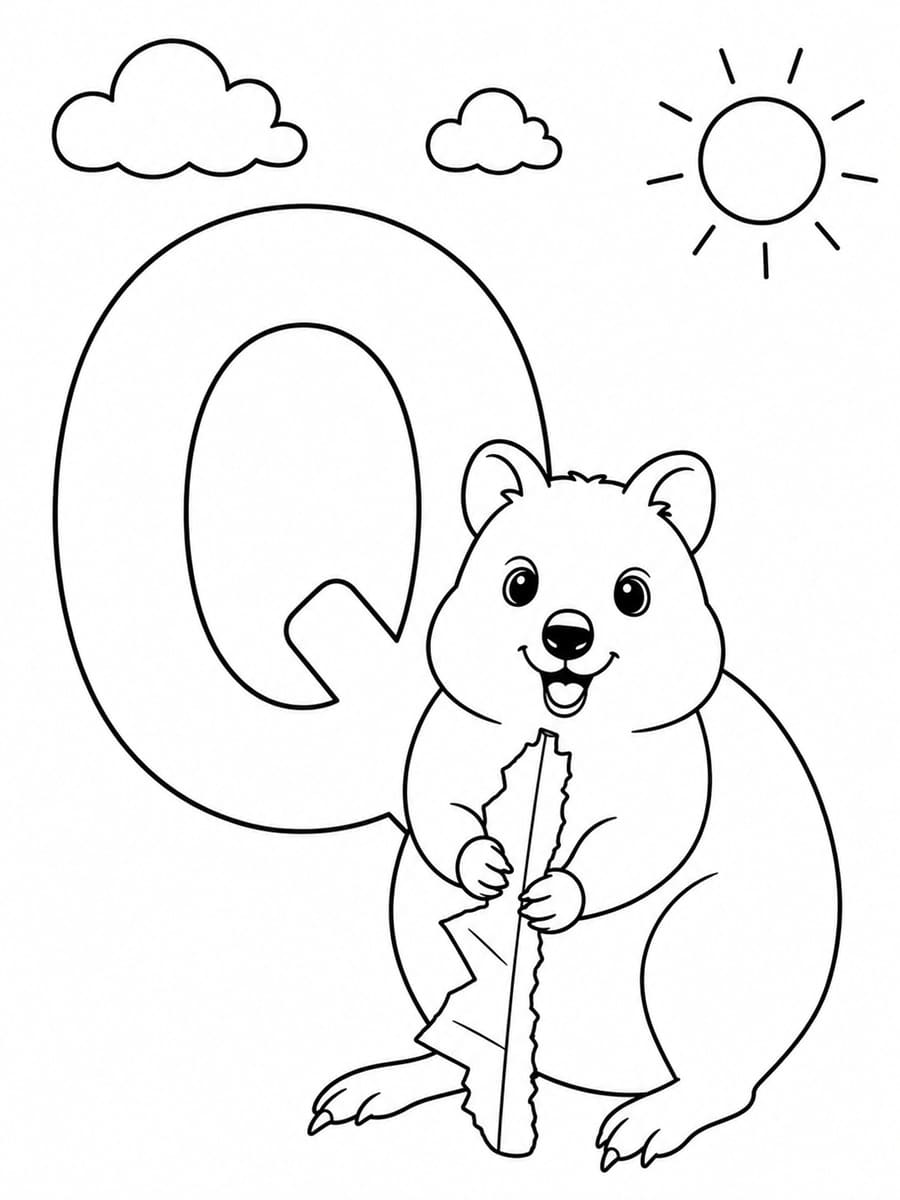 Coloriage lettre Q avec quokka