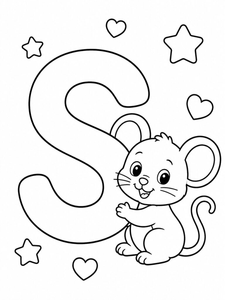 Lettre S avec souris Coloriage lettre S avec souris