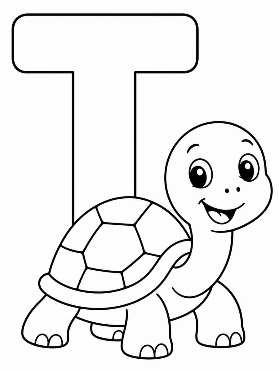 Coloriage lettre T avec tortue