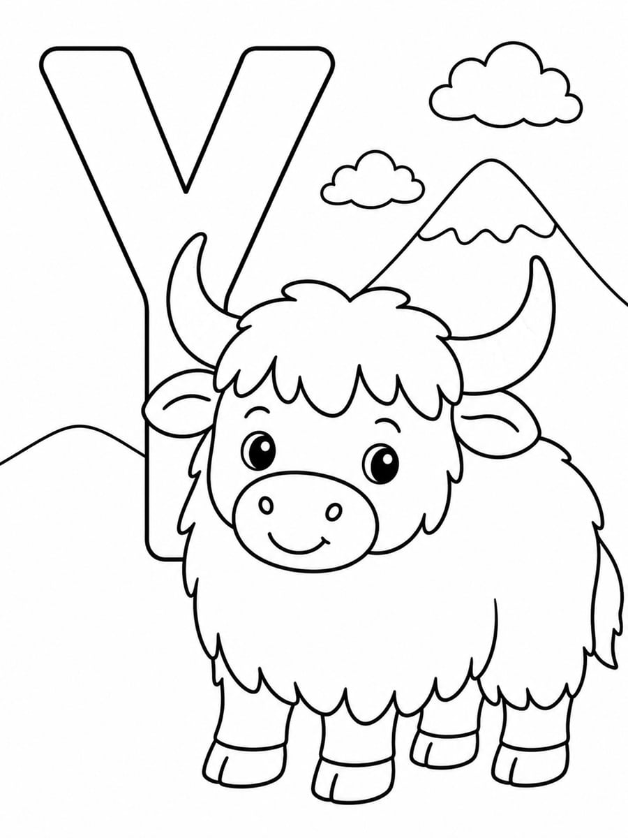 Coloriage lettre Y avec yack
