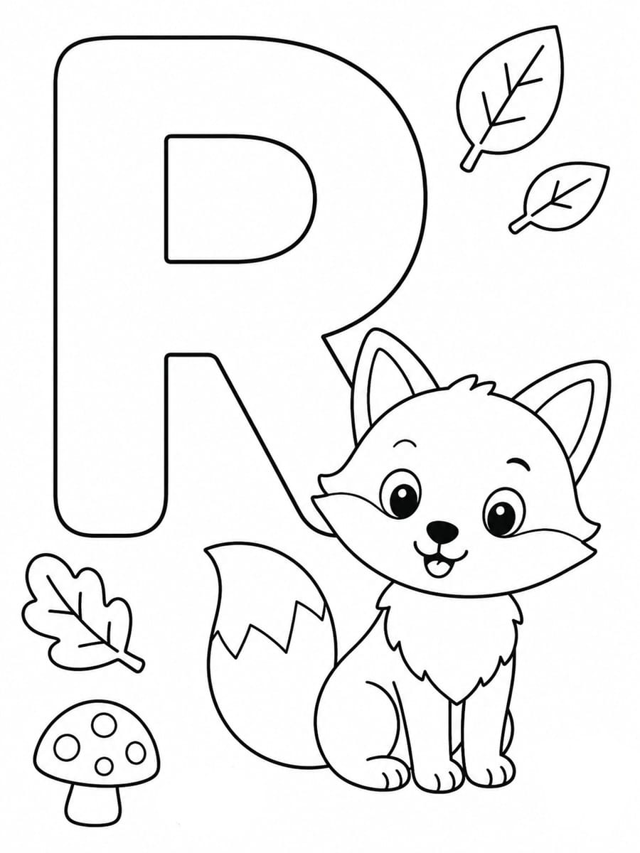 Coloriage lettre R avec renard
