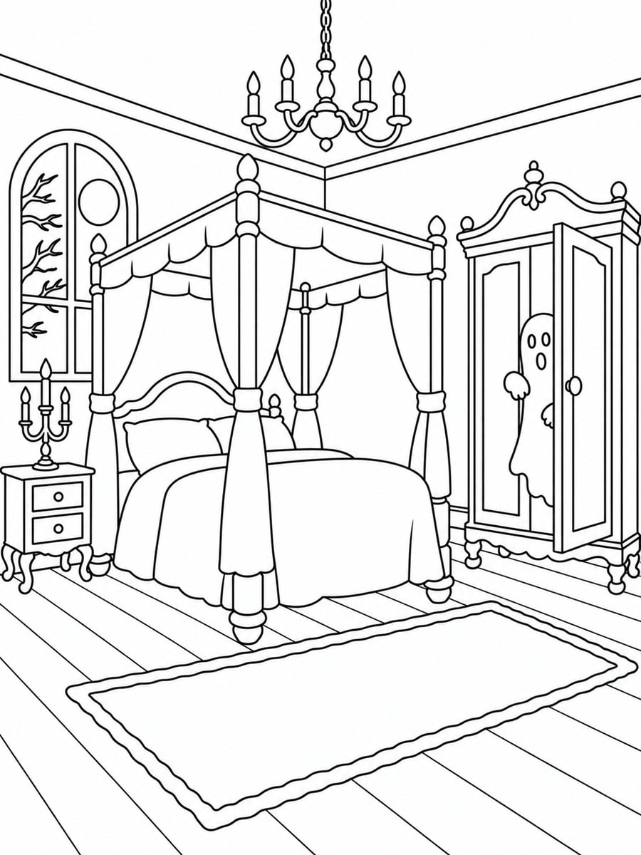Coloriage chambre hantée