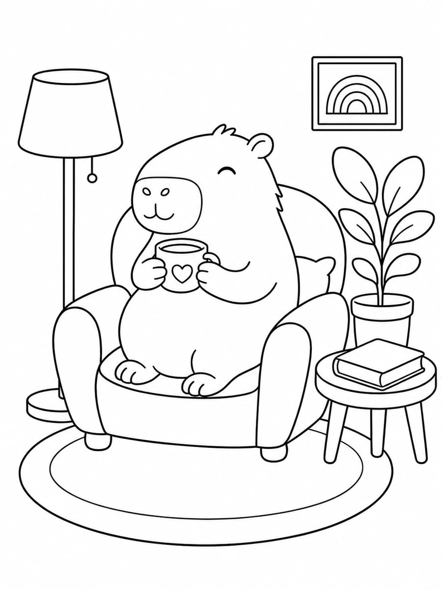 Coloriage cosy capibara