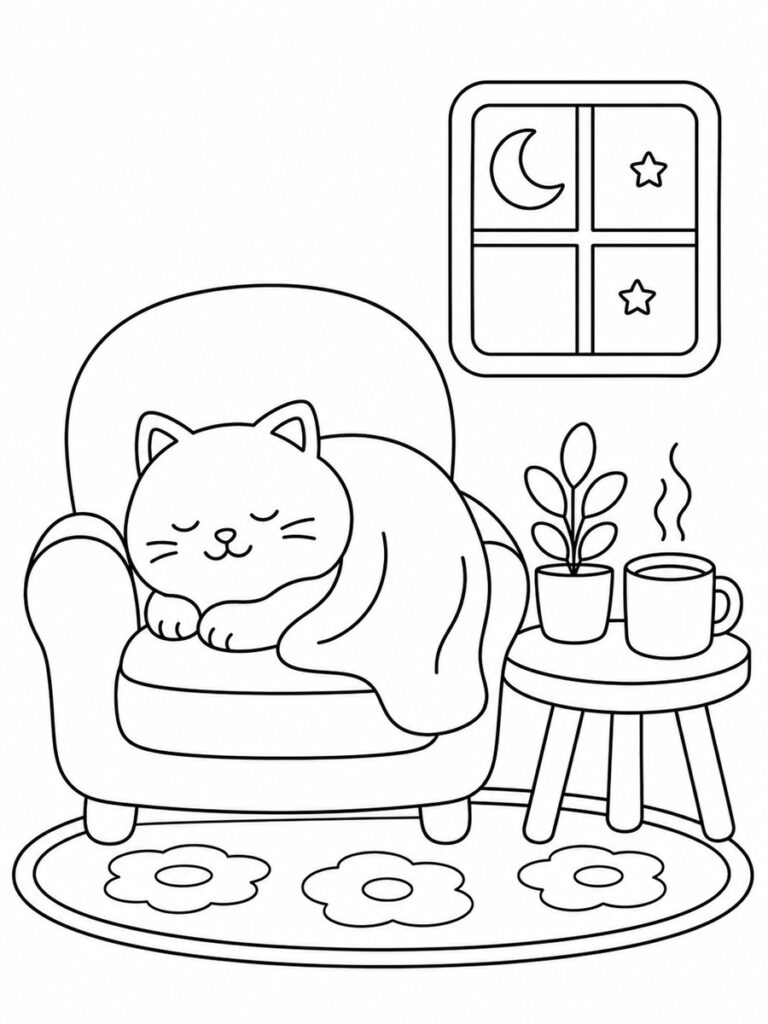 Coloriage cosy chat