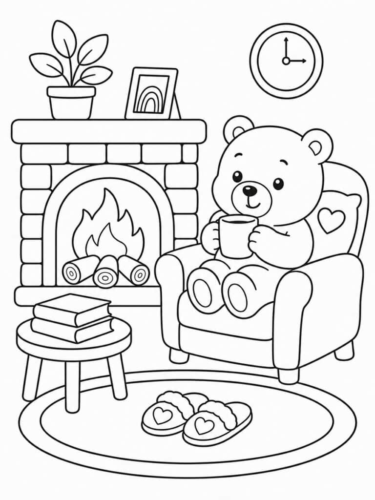 Cosy coin du feu Coloriage cosy coin du feu