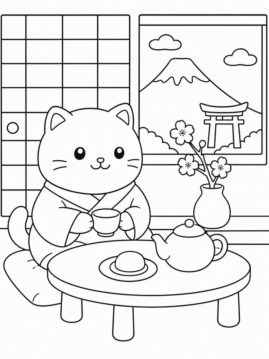 Coloriage cosy Japon
