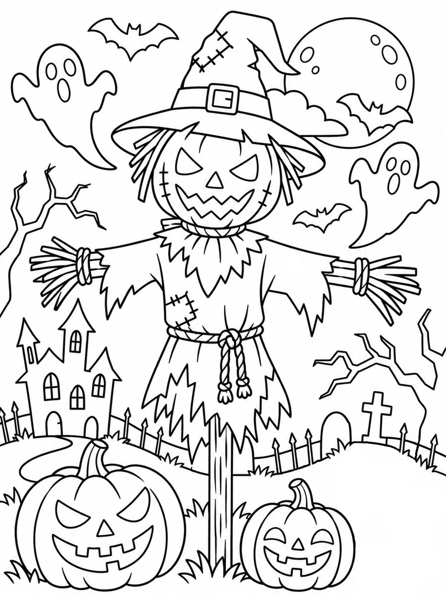 Coloriage épouvantail Halloween