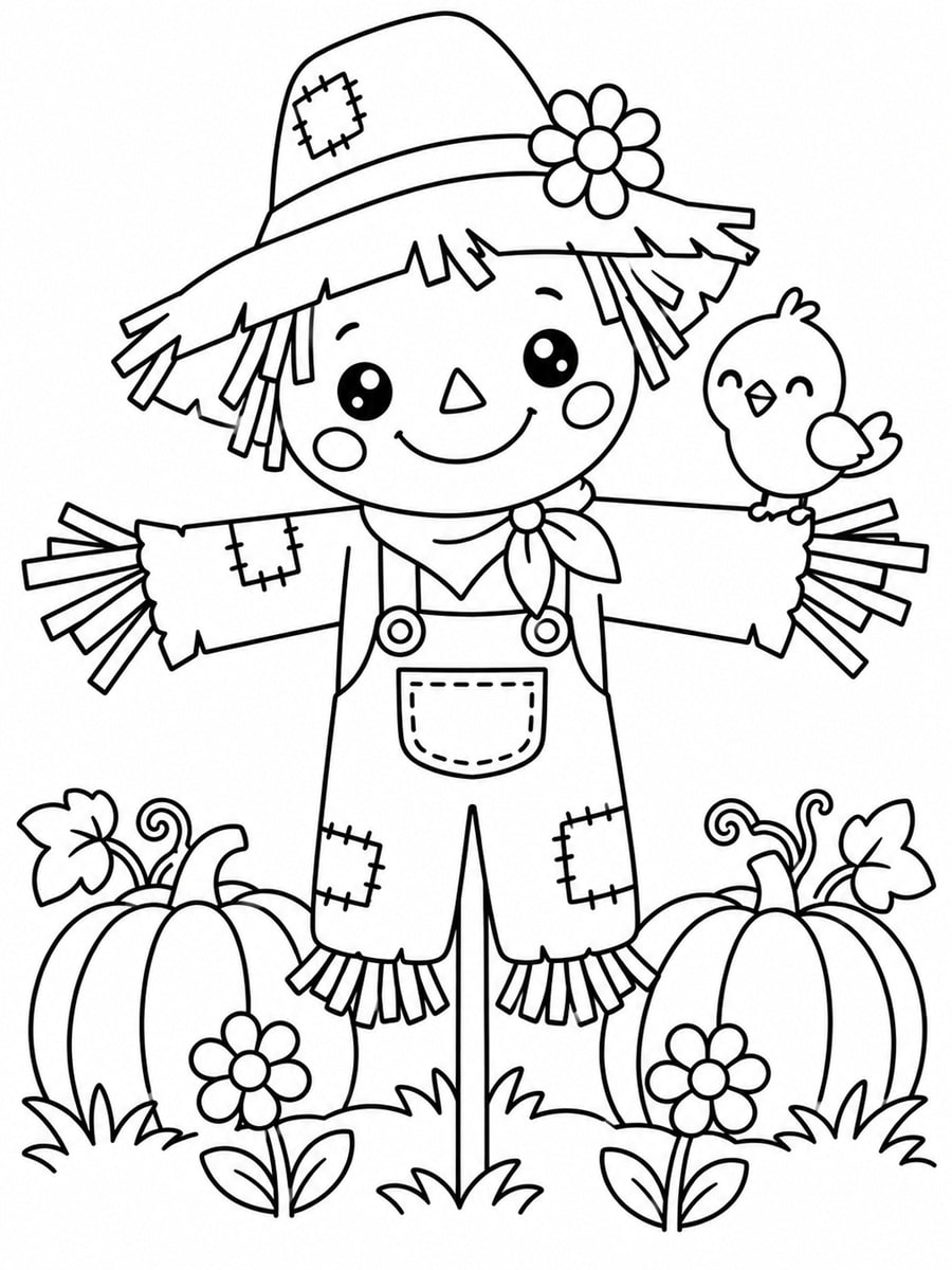 Coloriage épouvantail kawaii